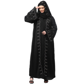 Nazneen  Both front shoulder to bottom , Sleeves and Hijab Stone Hand Embroidered with inner Cardigan Style Abaya with Hijab