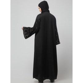Nazneen  Both front shoulder to bottom , Sleeves and Hijab Stone Hand Embroidered with inner Cardigan Style Abaya with Hijab