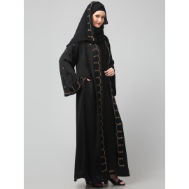 Nazneen  Both front shoulder to bottom , Sleeves and Hijab Stone Hand Embroidered with inner Cardigan Style Abaya with Hijab