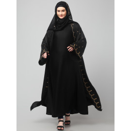 Nazneen  Both front shoulder to bottom , Sleeves and Hijab Stone Hand Embroidered with inner Cardigan Style Abaya with Hijab