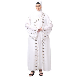 Nazneen  Both front shoulder to bottom , Sleeves and Hijab Stone Hand Embroidered with inner Cardigan Style Abaya with Hijab