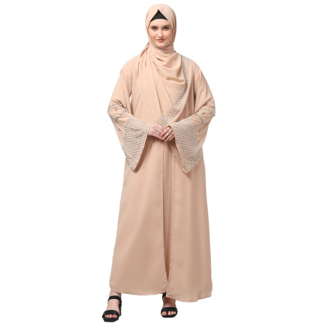 Nazneen Sleeves and Hijab Hand Pearl Hand Embroidard inner and jacket with Hijab Party Abaya