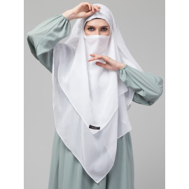 Nazneen White Triangle tow layers tie at back Ready to wear Hijab cum Naqab