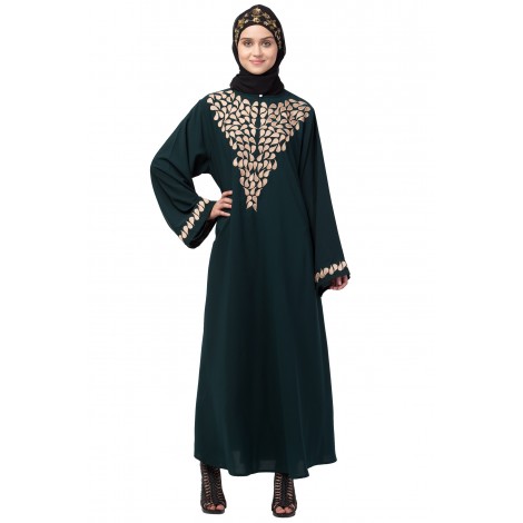 Nazneen Round Neck Front and sleeve drop Embroidery Abaya