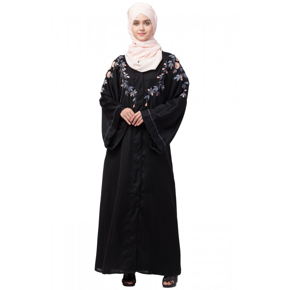 Nazneen Front to back resham embroidery  Front open Dubai Style Kaftan cum Abaya