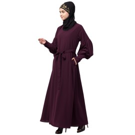 Nazneen long cuff full balloon sleeve with belt A line Abaya