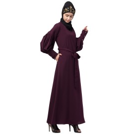 Nazneen long cuff full balloon sleeve with belt A line Abaya