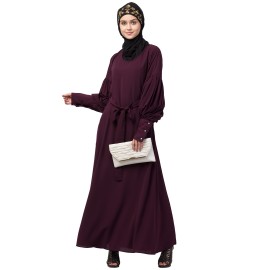 Nazneen long cuff full balloon sleeve with belt A line Abaya