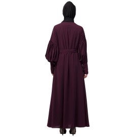 Nazneen long cuff full balloon sleeve with belt A line Abaya