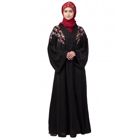 Nazneen resham embroidery front open Dubai abaya