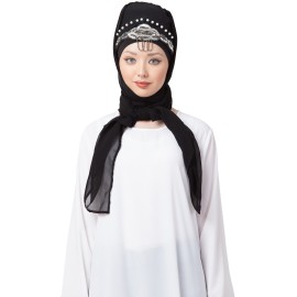 Nazneen Ready To Wear Hand Work Black Turban With Attached Hijab