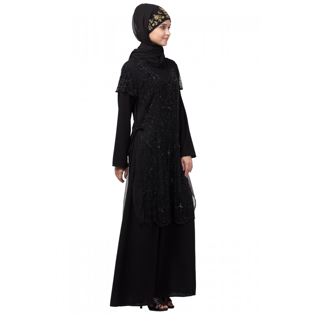 Nazneen Two Piece Front and Back fully Beaded Party Abaya