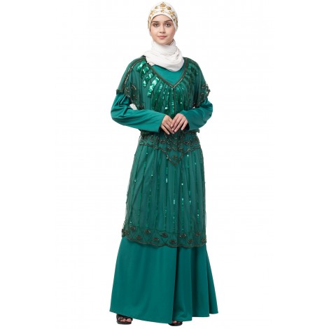 Nazneen Two Piece Butterfly sleeve Fully Beaded Abaya