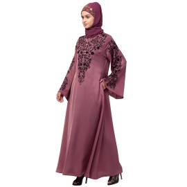 Nazneen Neck and Sleeve Resham Embroidered  A line Party Abaya