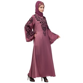 Nazneen Neck and Sleeve Resham Embroidered  A line Party Abaya