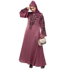 Nazneen Neck and Sleeve Resham Embroidered  A line Party Abaya