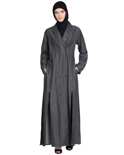 Nazneen Double Breasted Front Two Slit Denim Front Open Jilbab