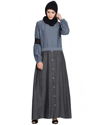 Nazneen Denim Skirt Chambray Top Lace Casual Abaya