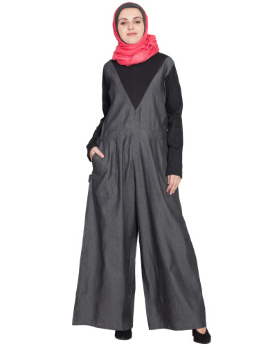 Nazneen Denim And Jersey Jumpsuit Abaya