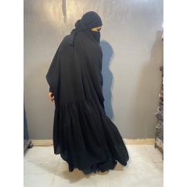 Nazneen two pcs free size kaftan and Hijab with frill at bottom and long cuff Jilbab cum Kaftan