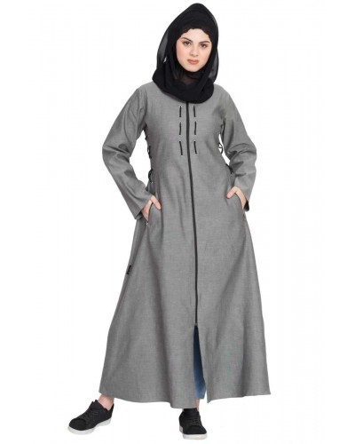 Nazneen Front Open With Zip Denim Abaya