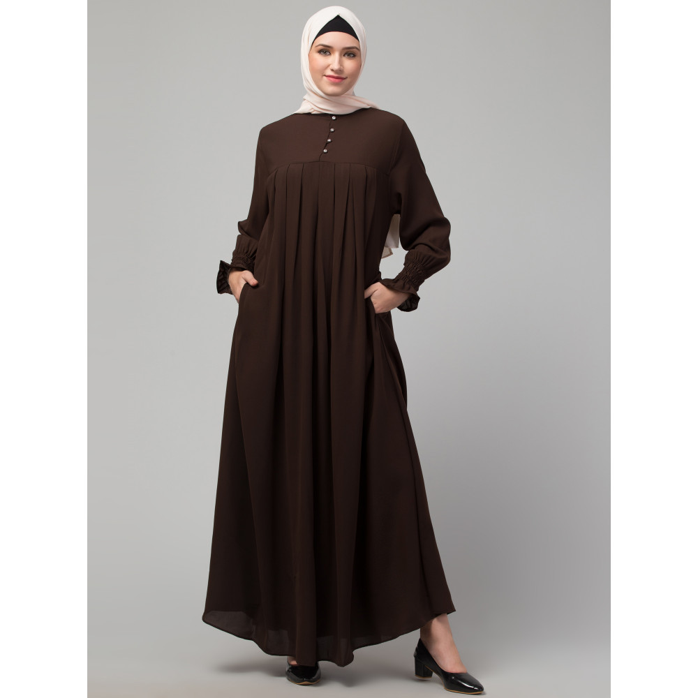 Nazneen Pleats at chest Smoking Sleeve Casual Abaya / Naqab/ Burqa