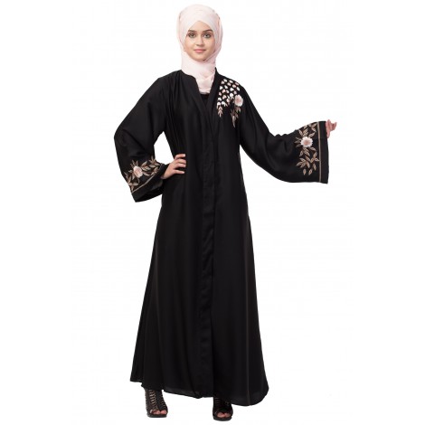 Nazneen resham embroidery front open Abaya