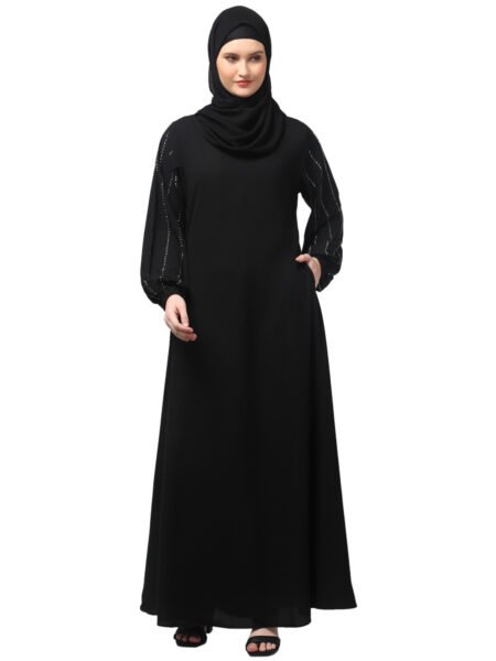 NAZNEEN EMBROIDERED SLEEVE  WITH ELASTIC  A LINE MATT NIDA ABAYA WITH HJAB