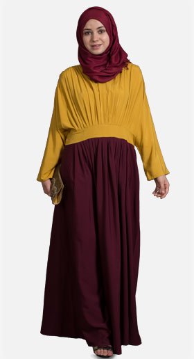 Nazneen Pleated Contrast Casual Chic Abaya with Waist Gather Detailing