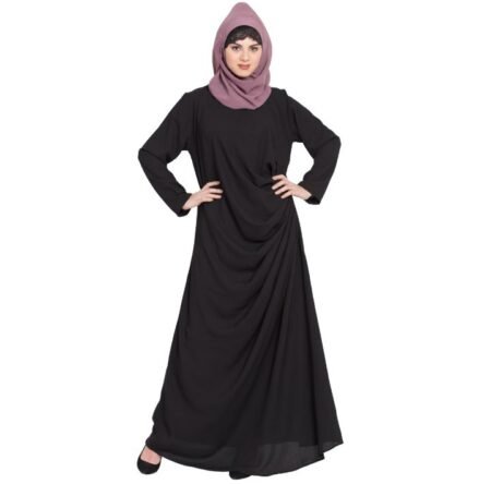 Nazneen Pleated Waist Casual A-Line Abaya with Floral Design