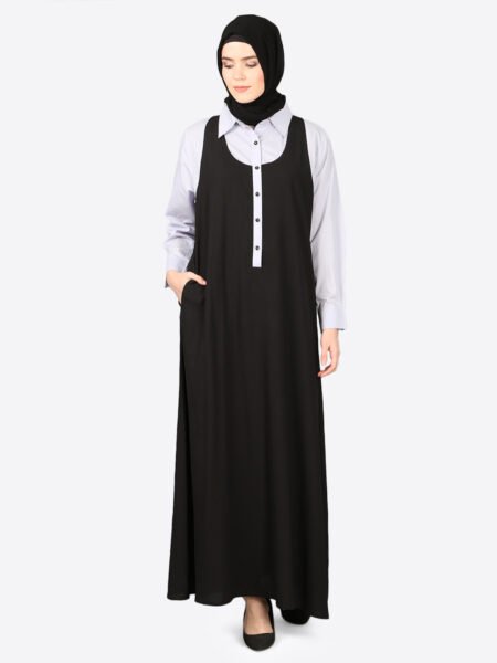 Nazneen Executive Two-Tone Modest Abaya with Shirt Collar Design