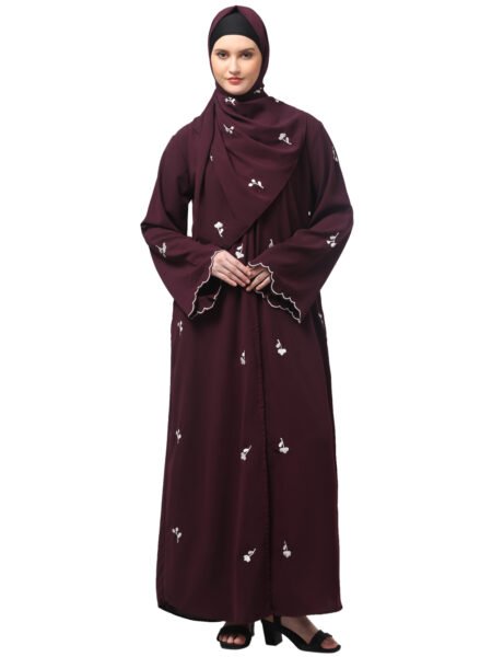 NAZNEEN ALL OVER AND HIJAB SMALL FLOWER EMBROIDERY FRONT OPEN ABAYA