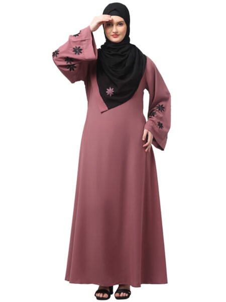 Nazneen Flowers emboidery at sleeve and Hijab A line Flare at bottom Abaya with Hijab