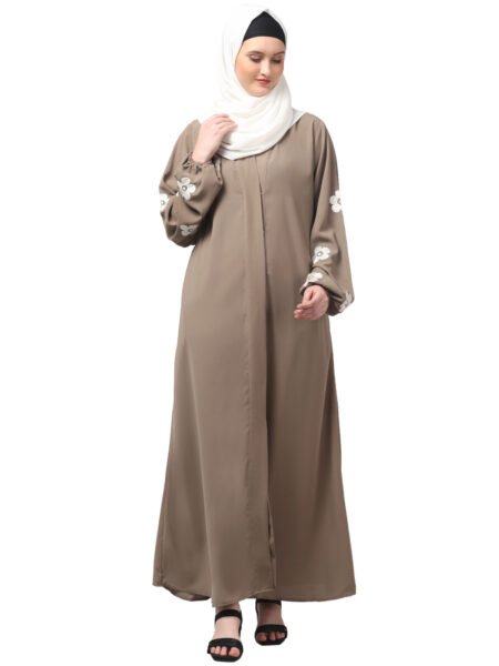 Nazneen Flowers embroidery at sleeve and Hijab A line Flare at bottom Abaya with Hijab