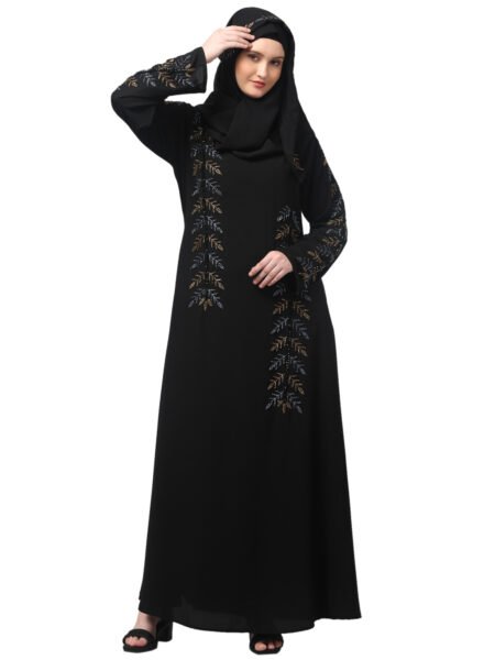 Nazneen Hand Embroidered at sleeves front and Hijab A line Party Abaya