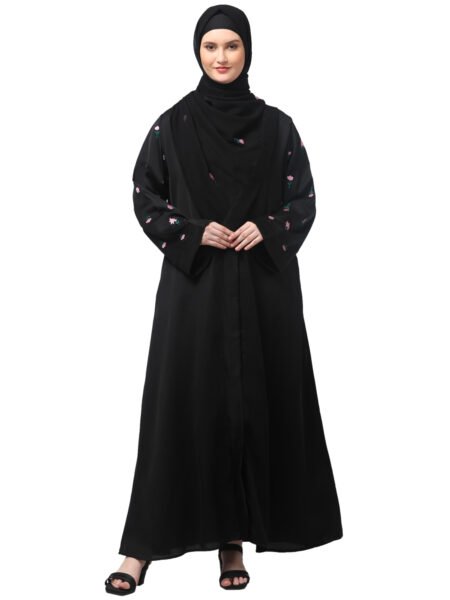 Nazneen Sleeves and Hijab Thread Embrodery Front Open Abaya
