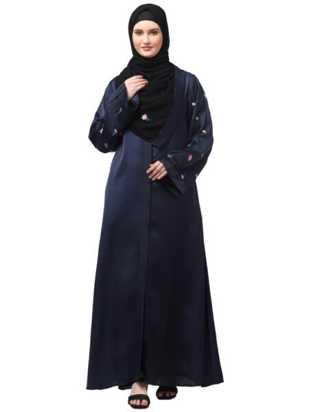 Nazneen Sleeves and Hijab Thread Embrodery Front Open Abaya