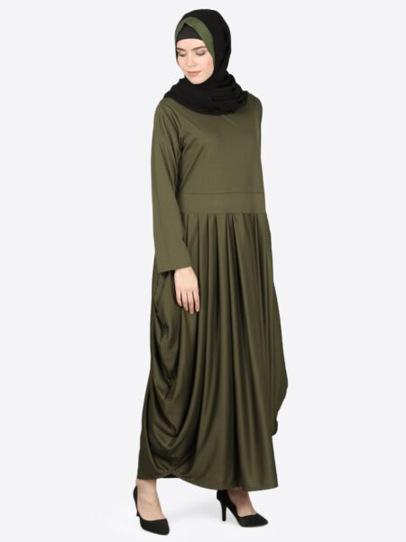 Nazneen Pleated Waist Stretchable Knits Travel Abaya