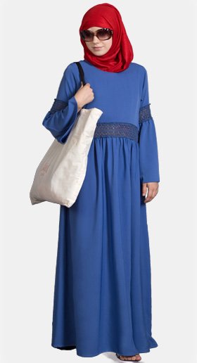 Nazneen Lace Detail Classic Casual Abaya – Electric Blue Bell Sleeve Modest Dress