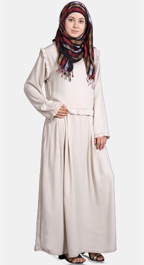 Nazneen Raw Edge Pleated Waist Funky Abaya with Contrast Stitch Detail