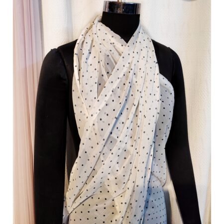Nazneen Polka Dots Chiffon Hijab Cum Scarf – Black & White