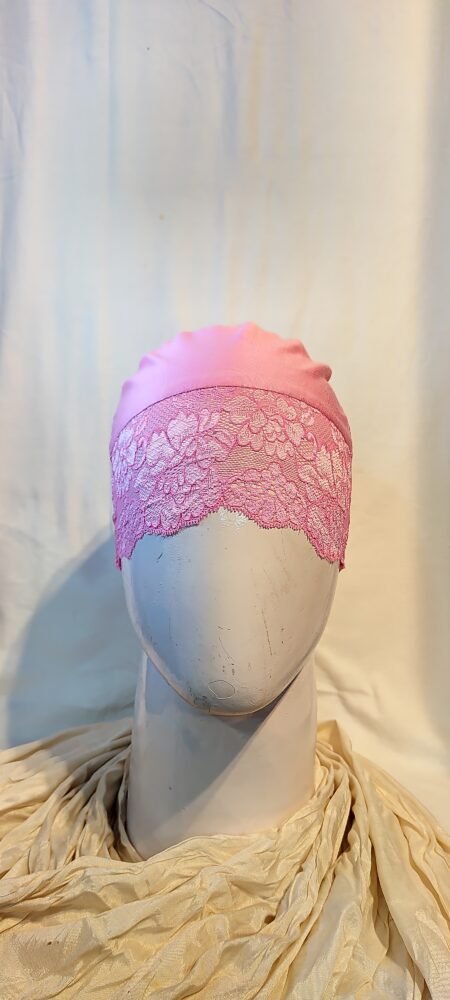 Nazneen Soft Jersey Lace Tie Back Instant Ready-to-Wear Under Hijab Cap – Pink