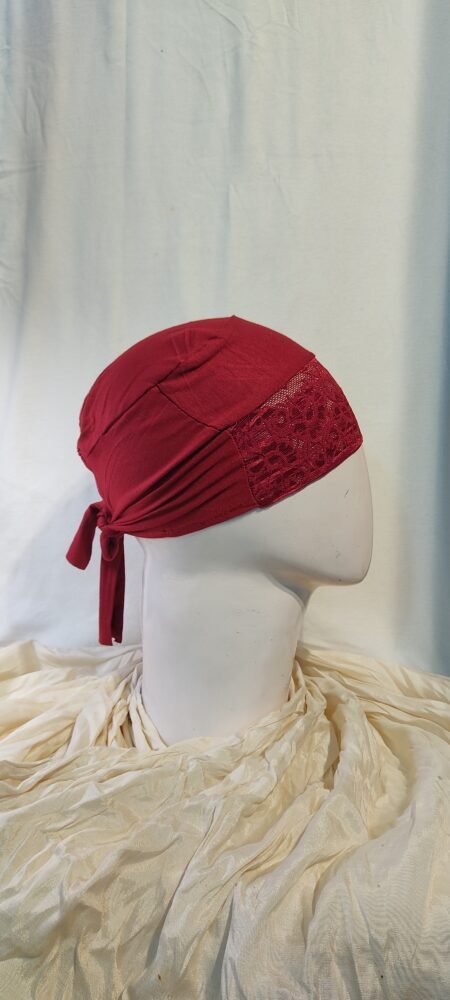 Nazneen Soft Jersey Lace Tie Back Instant Ready-to-Wear Under Hijab Cap – MaroonV