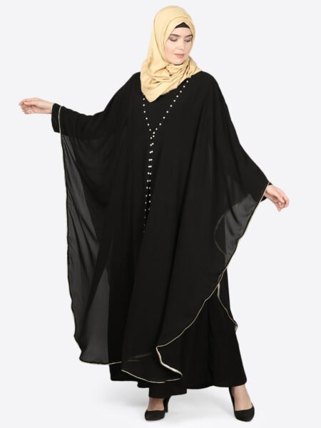 Nazneen Butterfly-Style Overlay Abaya-Cum-Kaftan with Inner Pearl Detailing