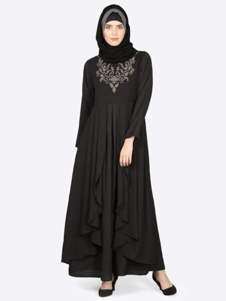 Elegant Black Nazneen Embroidered Party Abaya