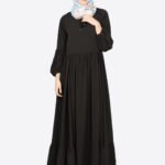 Effortless Bohemian Tiered Abaya with Tie-Neck Detail - M