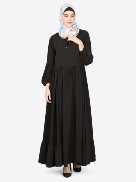 Effortless Bohemian Tiered Abaya with Tie-Neck Detail