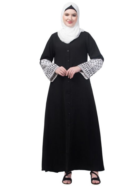 Nazneen Sleeve Keffiyeh Embroidery Front Open Abaya with Hijab