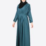 Chic Teal Pleated Casual Abaya - S