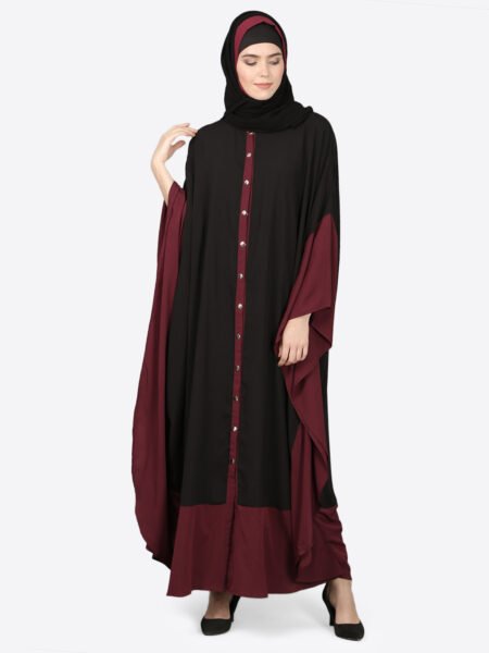 Sophisticated Front-Open Contrast Kaftan Abaya